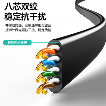 山泽 六类网线 CAT6类千兆纯铜扁平网线 电脑宽带家用监控网络连接成品跳线 黑色2米HBP602