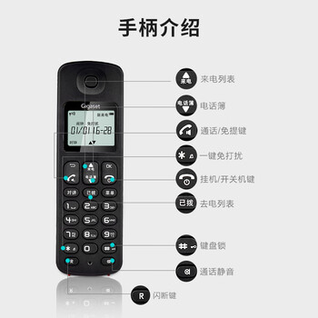Gigaset原西门子品牌电话机A191数字无绳电话单机中文显示双免提家用办公座机子母机(魔力红) 