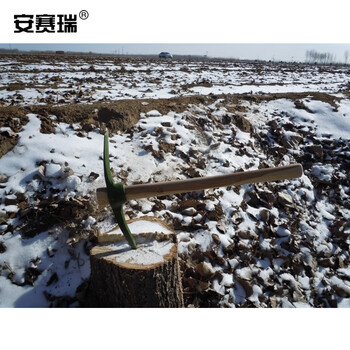 安赛瑞 洋镐 十字镐 木柄钢镐 锰钢镐头 开荒工地施工户外清洁工具 军绿色 57cm 23943