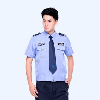 谋福CNMF616新式物业保安服短袖衬衣保安衣服夏季制服夏装工作服套装 【(蓝色短袖衬衣+裤子+配件)   185】