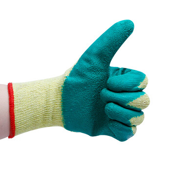 者也 浸胶发泡手套防滑耐磨工地劳保手套 高强耐磨浸胶黄绿/12双