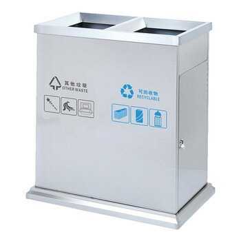 庄太太【A104分类垃圾桶】不锈钢分类垃圾桶环保可回收不可回收果皮箱户外室内物业二分双筒