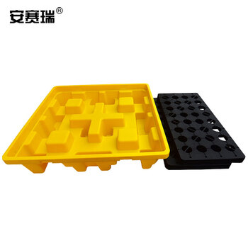 安赛瑞 四桶盛漏托盘  化学品油品泄漏预防托盘 聚乙烯防渗漏托盘容量240L 可叉车操作 130×130×30cm 25854