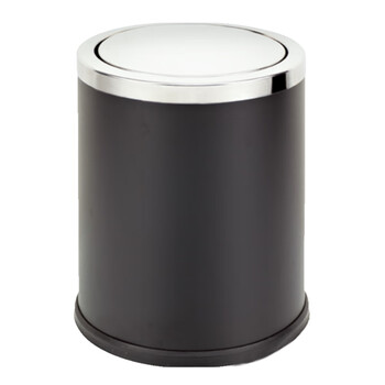 南 GPX-205 南方圆形翻盖垃圾桶 黑色 果皮桶  商用酒店宾馆客房不锈钢垃圾桶