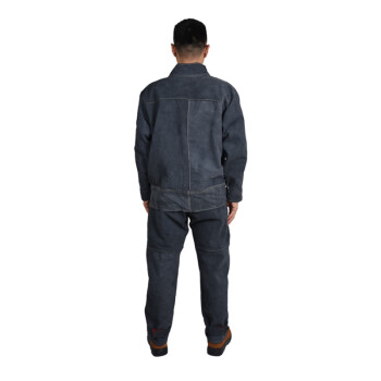 鸣固 牛皮电焊工作服焊工耐高温电焊防护服防阻燃隔热焊接皮裤T深蓝色单层全皮裤子XL