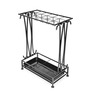 龙代（longdai）雨伞架 酒店大堂商用门口雨具收纳架子 中号黑色（18孔+20钩）