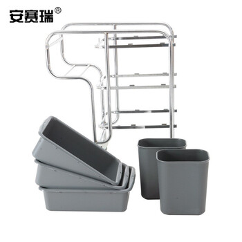 安赛瑞 不锈钢收餐车 酒店餐厅大号可拆卸手推清洁车厨具多功能收集车 配3盆+2桶 24481