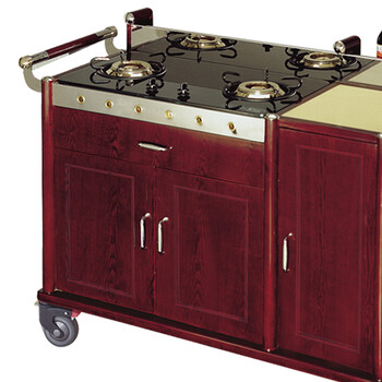 南  C-35 双头豪华鲍鱼车 红木色 酒店餐厅煮餐车鲍鱼车 手推车煮餐车餐车