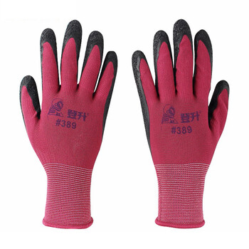 登升 389乳胶手套 13针涤纶耐磨防滑建筑搬运加厚 12双