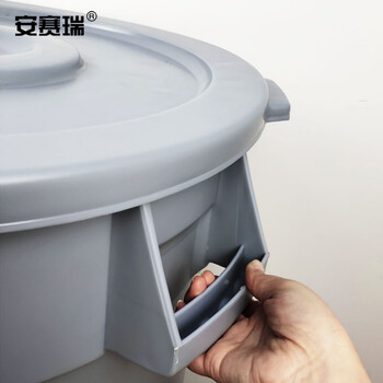 安赛瑞 圆形带轮垃圾桶 圆形大号垃圾桶 168L室内车间工业加厚塑料带盖户外环卫垃圾桶 餐厅酒店商用24163