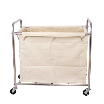 庄太太【加厚8管杏色长方形】布草车客房服务车酒店加厚不锈钢带扶手洗衣房收集脏布草回收推车