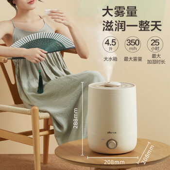 小熊（Bear）加湿器 卧室婴儿用办公桌面大容量 家用迷你低噪大雾量空气加湿净化 银离子上加水JSQ-C45U1 4.5L