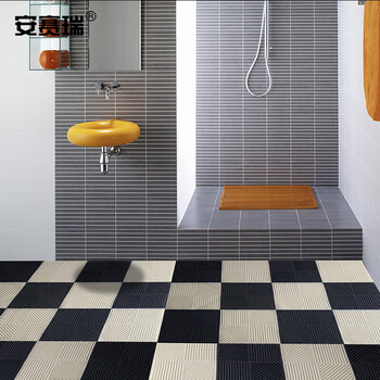 安赛瑞 疏水防滑垫 泳池卫生间拼块地垫 90cm×120cm×9mm PVC镂空疏水垫 深灰色27121