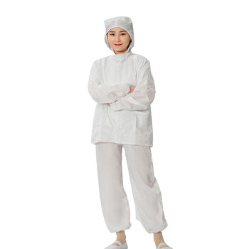 谋福（CNMF）防静电分体服连帽防尘服静电衣喷漆服防尘洁净服食品厂GMP无尘工作服（白色 L） 8151