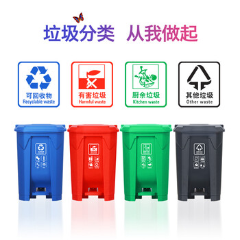 益美得 脚踏垃圾桶户外分类垃圾箱厨房餐厅果皮桶 脚踏50L红色（有害垃圾）