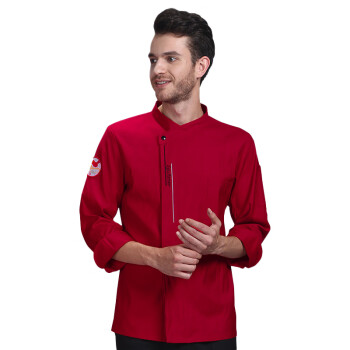 米盛厨师服 餐饮酒店后厨工作服蛋糕店烘焙男女服装 红色上衣3XL码MS-5
