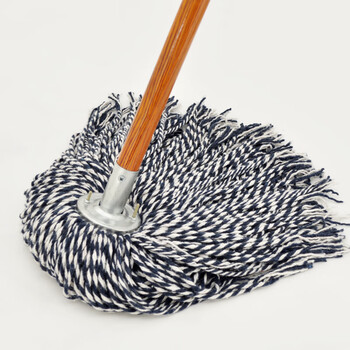 益美得 老式平板拖把棉线排拖尘推拖把木杆墩布 蓝白线圆头（加固款铁头）