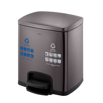 南 SJ15-F01F 南方方形脚踏分类桶 黑金 15L容量 酒店商场分类垃圾桶 带盖果皮桶 不锈钢大号垃圾桶