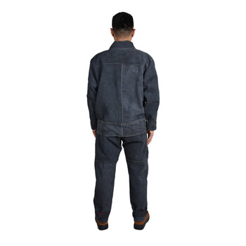 鸣固 牛皮电焊工作服焊工防烫皮衣耐高温防阻燃隔热焊接皮裤T深蓝色单层全皮裤子XXXL