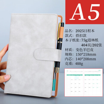 朗捷（longe）365天日程本每日计划本效率手册2025年日历记事本蛇年年历本笔记本本子定制 灰色/搭扣（2025年单本）
