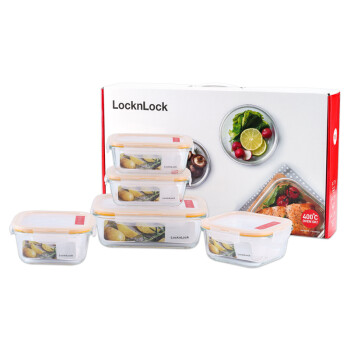 
                                        
                                                                                乐扣乐扣(LOCK&LOCK) 保鲜盒 微波炉饭盒玻璃便当盒五件套（380ml*2+500ml*2+1000ml） LLG445S912                