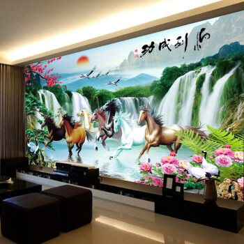 
                                        K-S十字绣八骏图马到成功客厅新款风景山水画精准印花2米3大幅满绣 3股绣 11CT棉线印花 绣布尺寸190X120                
