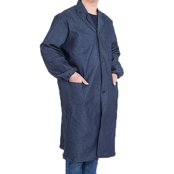 劳保佳 牛仔大褂工作服 搬运服 劳保防尘罩衣 长款耐磨工作大褂 均码 牛仔色
