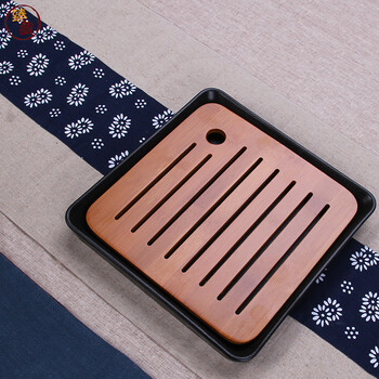 
                                        臻藏 茶盘竹木小茶台 储水式陶瓷茶盘 功夫茶具四方茶盘茶托 创意茶海一壶两杯办公室茶具 (陶瓷四方茶盘 禅风黑)                