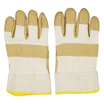 路宁 半指头层牛皮+牛仔布短袖海员手套 电焊手套 100付