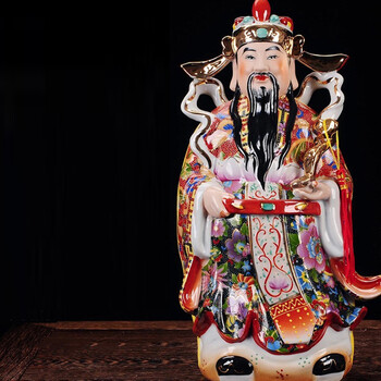 景德镇陶瓷器雕塑瓷福禄寿三星摆件 神佛像佛教用品喜财神摆设 大号