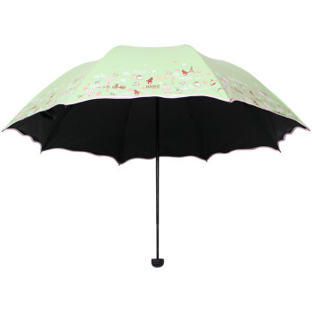 
                                        天堂伞 完美旅行丝光绒黑胶丝印三折蘑菇公主晴雨伞太阳伞 嫩绿 33190E                