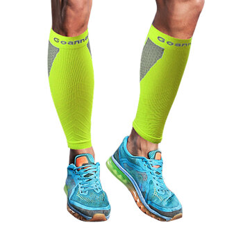 Goannar 梯度减压小腿护腿套渐近式台湾制无缝篮球跑步骑行运动高弹护具 荧光黄（单只） L-XL