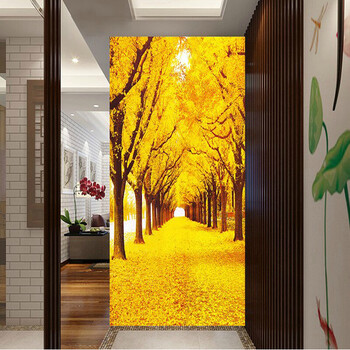 5D钻石画满钻黄金满地十字绣风景钻石绣方钻客厅大画系列玄关竖版 钻石画方钻满钻80*135厘米