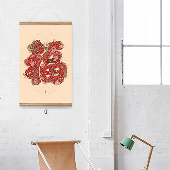 
                                        墙蛙 实木卷轴画电表箱装饰画客厅玄关壁画挂画字画墙画过年装饰 A款-日进斗金 40cmX60cm                