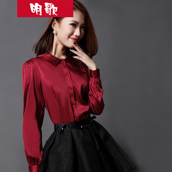 明歌真丝衬衫女装长袖上衣桑蚕丝绸衬衣简约新