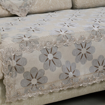 佰鼎（bedding）布艺时尚客厅沙发尚雪尼尔沙发垫套装 太阳花系列 灰色 大L套装