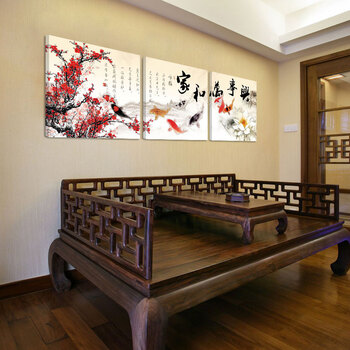 
                                        豆豆窝 中国风装饰画客厅卧室电视办公室背景画装饰无框画 现代时尚三联画 ZSH-007 TD-009鲤鱼家和万事兴 60*60cm  25mm                
