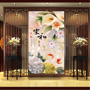 绚艺十字绣 新款玉雕家和百合花鲤鱼玄关客厅钻石画贴钻十字绣竖版家和万事兴 2米*105厘米钻石画方钻满贴 保质保量 超量配钻