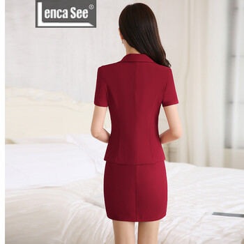 Lenca see 夏款OL职业装女装三件套套裙小西装 时尚韩版修身职业套装女士工作服女 玫红 XXXL