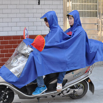 芦雨 雨衣电动车双人 摩托车雨衣 加厚加大加长 时尚成人大帽檐双头电瓶车雨披 118 蓝色 XXXXL(4XL双人)