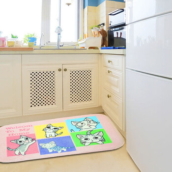 
                                        
                                                            青苇 个性印染 地垫门垫 吸水防滑 浴室厨房脚垫 猫咪 粉底 40*60cm                