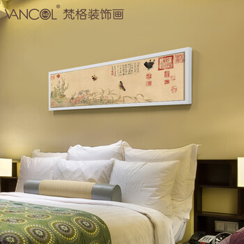 梵格 高档现代中式客厅装饰画玄关壁画书房挂画世界名画家居装饰 金色VCK013 120*30
