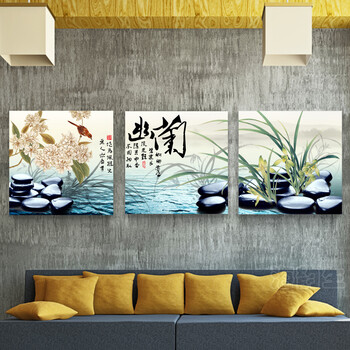 
                                        现代客厅装饰画壁画墙画餐厅挂画中式画装饰画沙发背景墙画风景油画三联画无框画 无框 60*60*3                