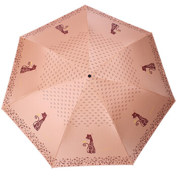 天堂伞 小猫咪咪黑胶防紫外线三折铅笔晴雨伞 橙色 33115E