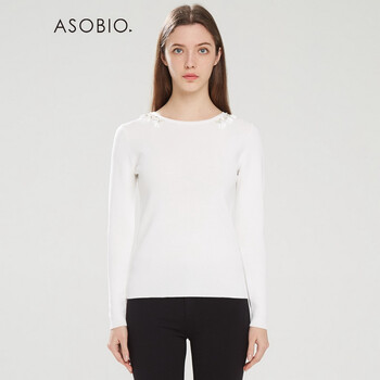 
                                        ASOBIO 春夏女装 淑女钉珠立体装饰毛织套衫 4512242642 石灰白/105 M(165/88A)                