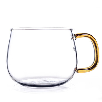 品茶忆友 二代圆趣杯 耐热玻璃杯花茶杯p-03保温办公杯过滤泡茶杯 三件杯玻璃茶杯 平盖黄把圆趣