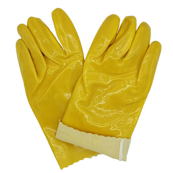 路宁 棉毛浸塑劳保劳防PVC手套 防水防油防污耐酸碱手套 黄色 10副