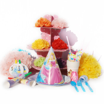 孩派HighParty生日派对用品套装/生日用品/生日派对/迪士尼公主6人基本装