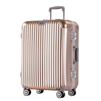 新款旅行箱万向轮玫瑰金pc铆钉铝框拉杆箱一件行李箱定制logo 带杯架