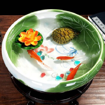 
                                        景德镇手绘陶瓷雕刻金鱼缸水族箱乌龟缸水浅鱼缸雕刻荷花鱼缸 大号                